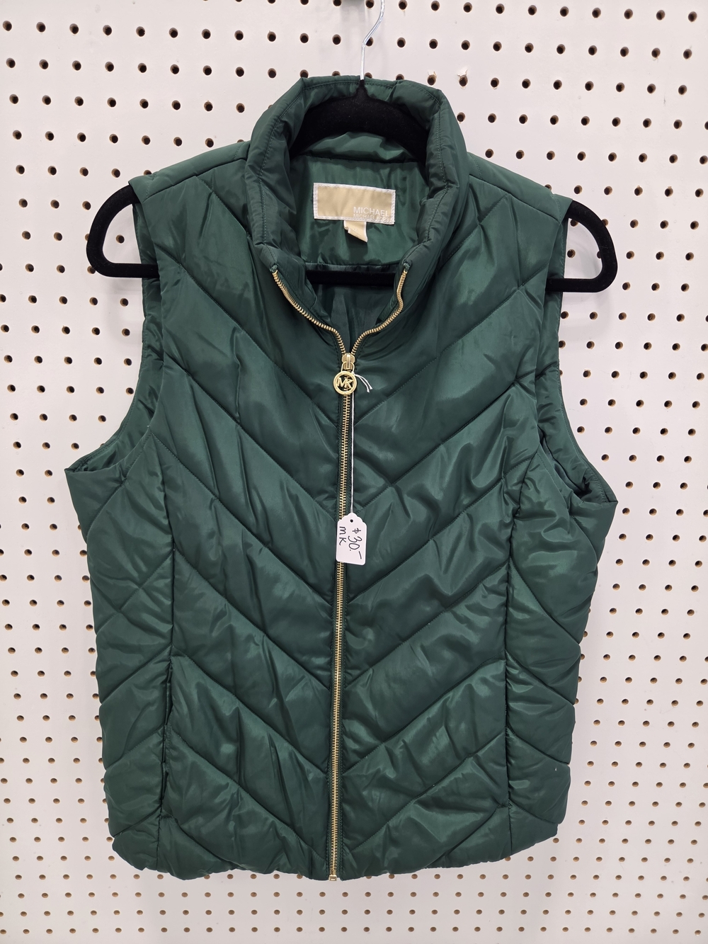 Michael Kors Forest Green Quilted Puffer Vest with Gold Hardware